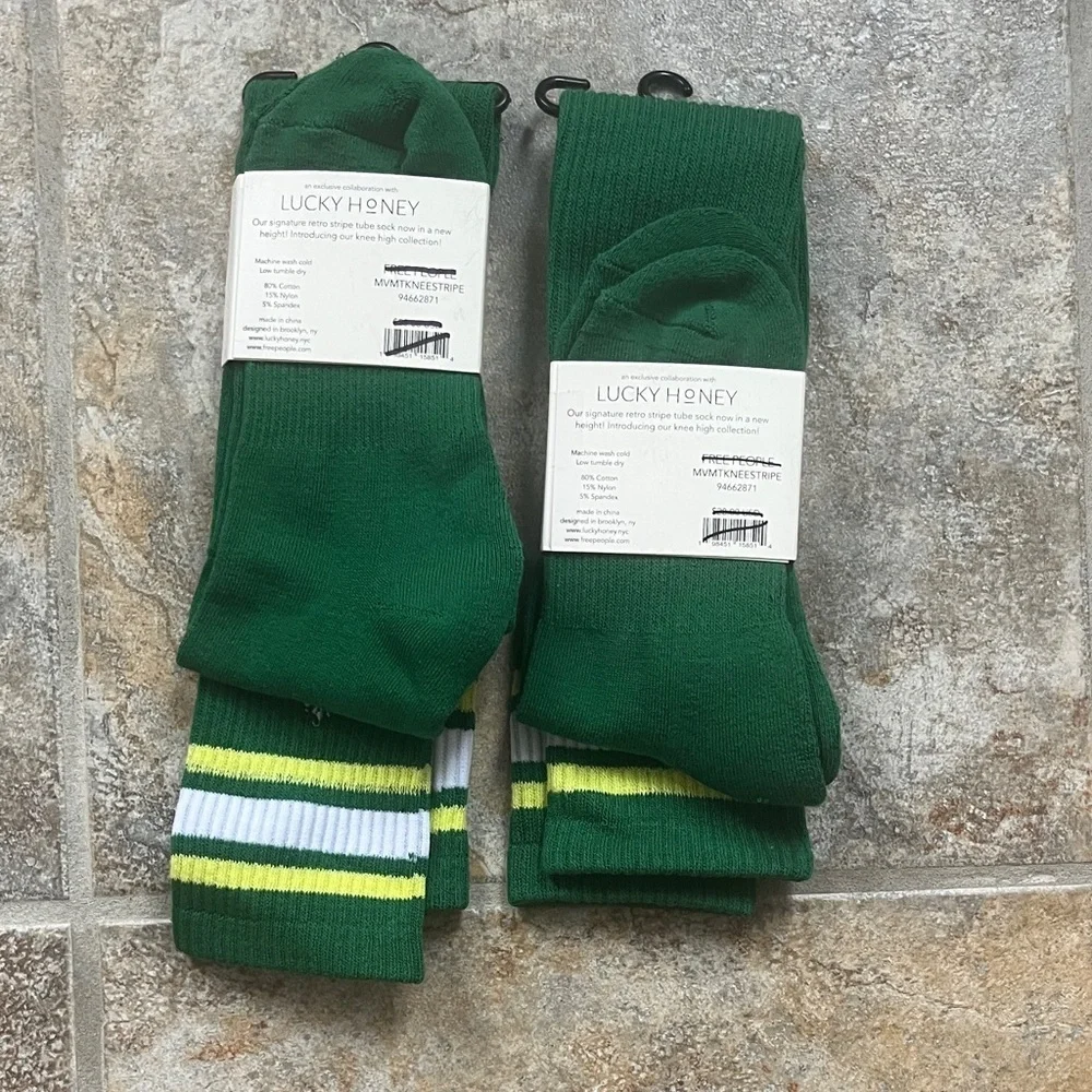 Free People Movement Knee-High Logo Stripe Socks, 2 pairs, NWT